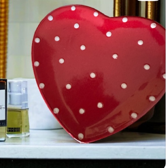 Heart Trinket Tray or Soap Dish- polkadot, red and white heart plate - Picture 2 of 7